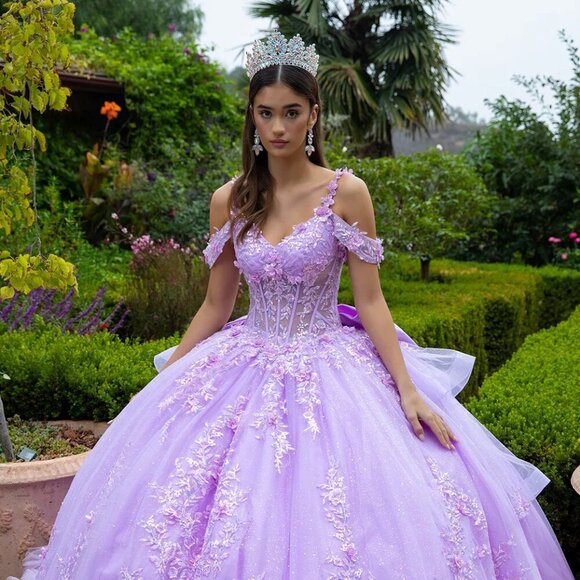New Off Shoulder Quinceanera Gown w/ Rhinestones Embroidery & Back Bow GL3520